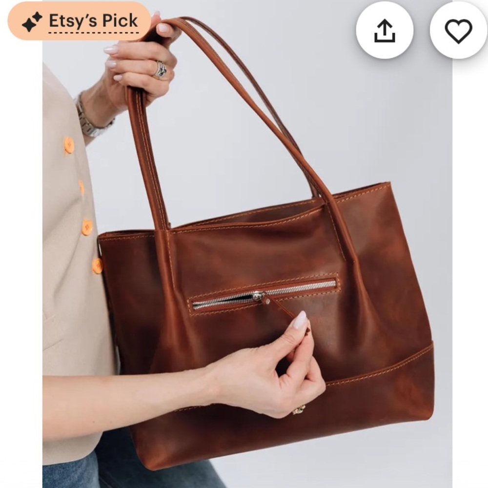 Leather tote Cognac Handmade in Ukraine